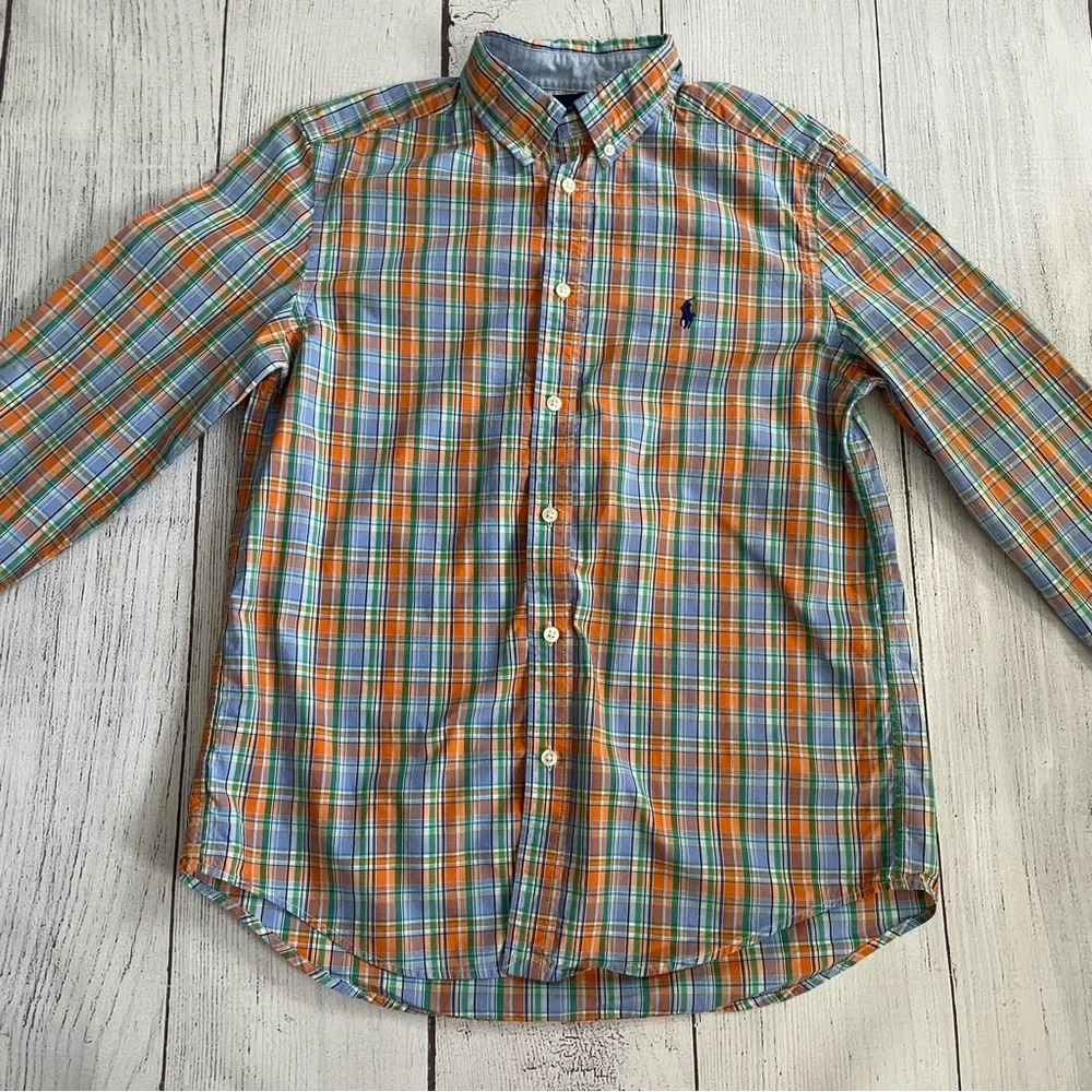 Ralph Lauren Blue, Green & Orange Plaid Long Sleeve Button Down size L (14-16)